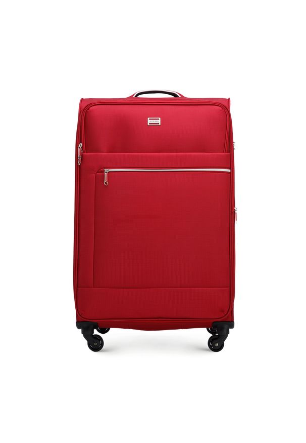 Wittchen - Duża walizka miękka z błyszczącym suwakiem z przodu czerwona. Kolor: czerwony. Materiał: poliester. Styl: wakacyjny, elegancki