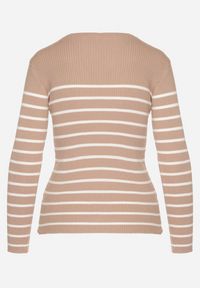 Born2be - Beżowa Bluzka z Bawełną w Paski Ozdobiona Guzikami Gelvila. Okazja: na co dzień. Kolor: beżowy. Materiał: bawełna. Wzór: aplikacja, paski. Styl: casual #3