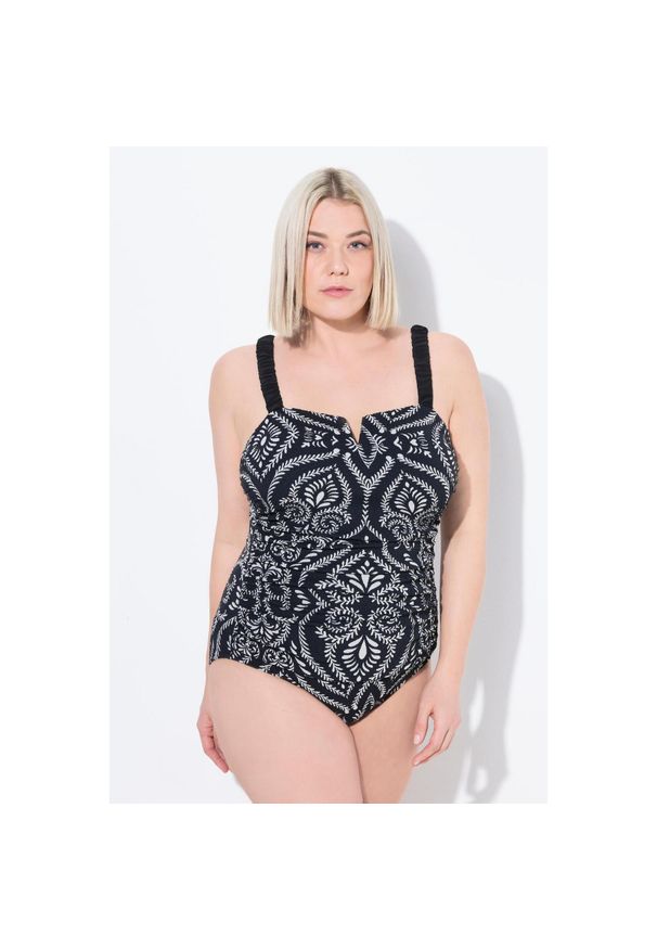 ULLA POPKEN - Damski Strój kąpielowy paisley marszczenie miękkie miseczki. Kolekcja: plus size. Kolor: czarny. Materiał: poliester, elastan, poliamid, materiał. Wzór: paisley