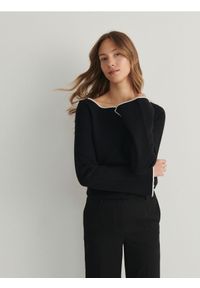 Reserved - Sweter oversize - czarny. Kolor: czarny. Materiał: dzianina, wiskoza