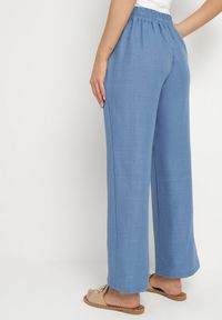 Born2be - Niebieskie Spodnie o Szerokim Kroju z Wiązaniem i Gumką w Pasie Miravenia. Okazja: na co dzień. Kolor: niebieski. Styl: elegancki, casual