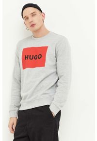 Hugo - HUGO bluza bawełniana męska kolor szary z nadrukiem. Kolor: szary. Materiał: bawełna. Wzór: nadruk #4