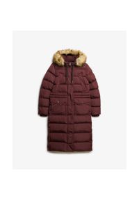 Długi płaszcz z sztucznego futra dla kobiet Superdry Everest. Kolor: fioletowy. Materiał: futro. Długość rękawa: długi rękaw. Długość: długie. Sezon: zima #1