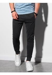 Ombre Clothing - Spodnie męskie dresowe joggery P948 - czarne - XXL. Kolor: czarny. Materiał: dresówka