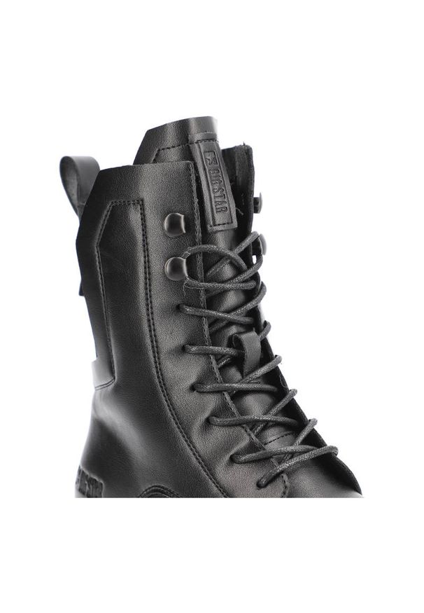 Big-Star - Czarne Botki Big Star Damskie Skórzane Ocieplane Obuwie. Kolor: czarny. Materiał: syntetyk, skóra ekologiczna, futro, materiał. Szerokość cholewki: normalna. Wzór: jednolity. Sezon: zima. Styl: klasyczny