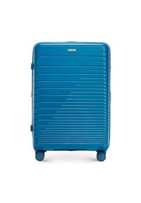 Wittchen - Duża walizka z polipropylenu z błyszczącymi paskami niebieska. Kolor: niebieski. Wzór: aplikacja, paski. Styl: elegancki