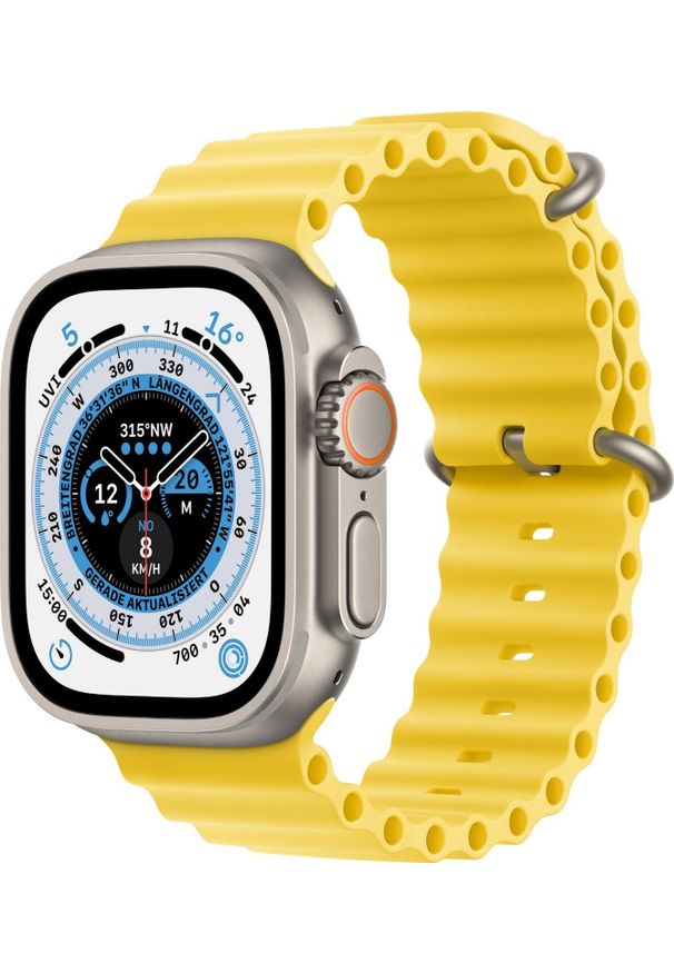 APPLE - Smartwatch Apple Watch Ultra GPS + Cellular 49mm Titanium Case Ocean Band Żółty (MNHG3FD/A). Rodzaj zegarka: smartwatch. Kolor: żółty