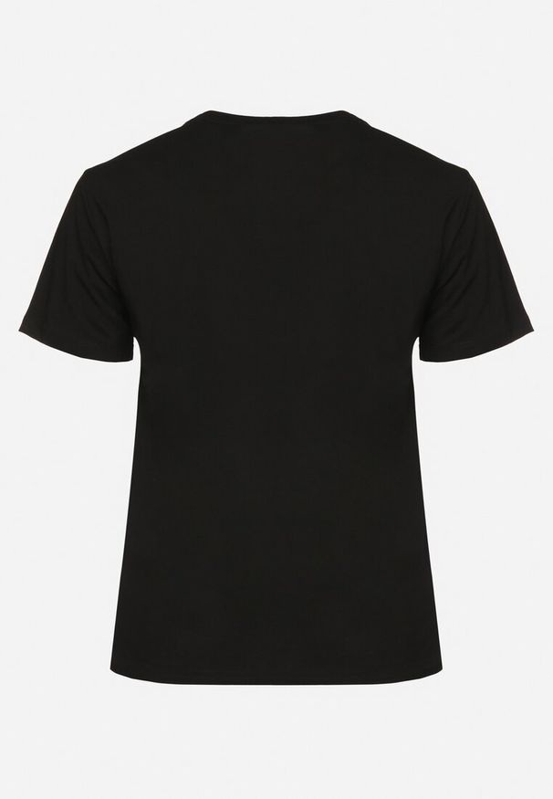 Born2be - Czarny T-shirt Bawełniany Ozdobiony Cekinami Lirenell. Okazja: na co dzień, do pracy. Kolor: czarny. Materiał: bawełna. Wzór: aplikacja. Styl: klasyczny, glamour, casual