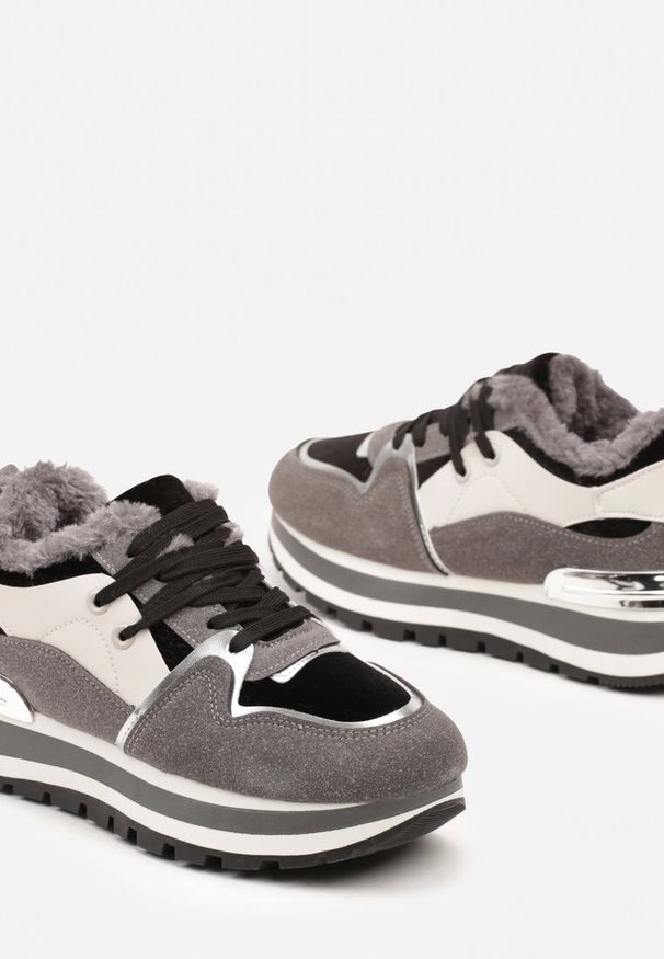 Born2be - Szare Zimowe Sneakersy Ocieplone Futerkiem Vertirani. Kolor: szary. Materiał: futro. Sezon: zima