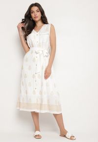 Born2be - Biała Wiskozowa Sukienka Koszulowa w Hafty z Paskiem Araverra. Okazja: na co dzień. Kolor: biały. Materiał: wiskoza. Wzór: haft. Sezon: wiosna, lato. Typ sukienki: koszulowe. Styl: klasyczny, casual, elegancki #2