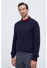 TOMMY HILFIGER - Tommy Hilfiger sweter bawełniany kolor granatowy lekki. Kolor: niebieski. Materiał: bawełna. Długość rękawa: długi rękaw. Długość: długie. Wzór: ze splotem #3
