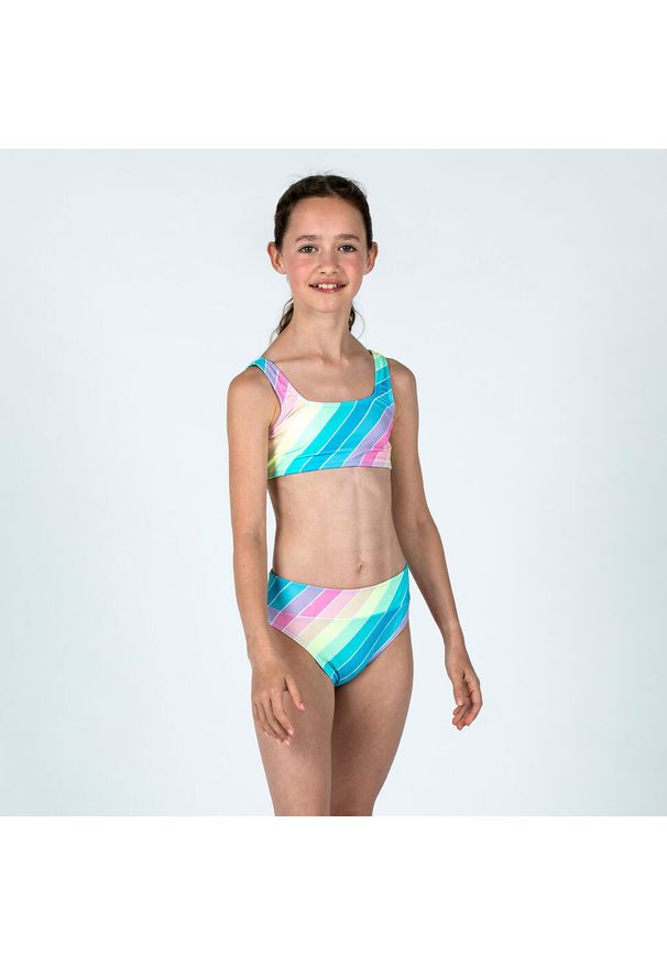 OLAIAN - Góra kostiumu kąpielowego dla dzieci Olaian 500 Lana Rainbow Stripes. Kolor: wielokolorowy. Materiał: materiał, poliester, elastan