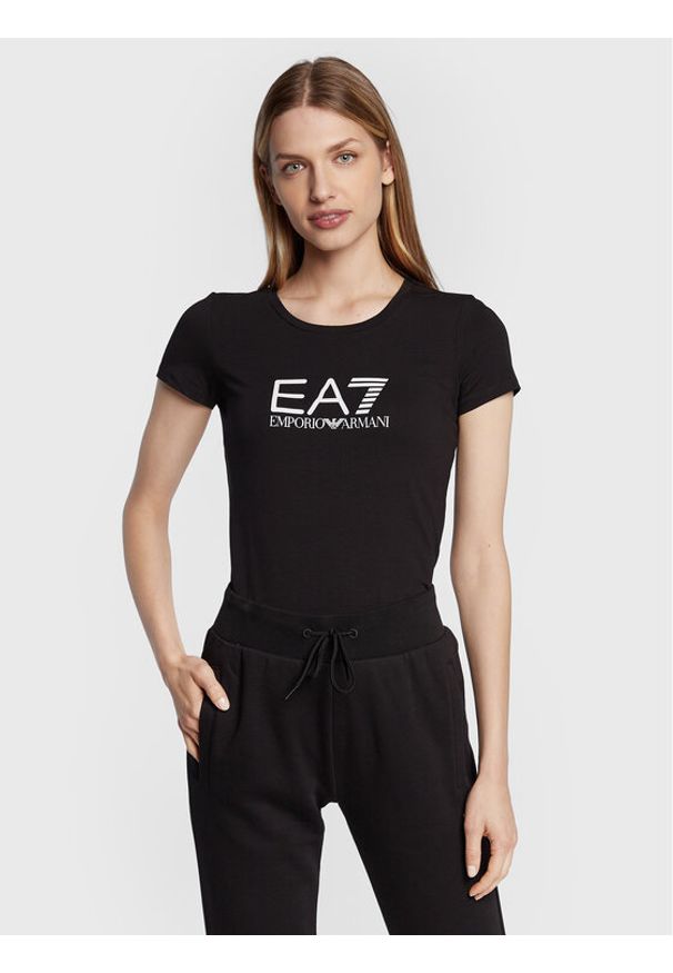 EA7 Emporio Armani T-Shirt 8NTT66 TJFKZ 1200 Czarny Slim Fit. Kolor: czarny. Materiał: bawełna