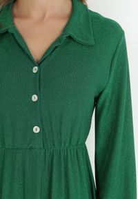 Born2be - Zielona Rozkloszowana Sukienka z Koszulową Górą Rade. Typ kołnierza: kolnierz wykładany. Kolor: zielony. Materiał: tkanina. Wzór: aplikacja. Typ sukienki: koszulowe. Styl: elegancki. Długość: midi #4