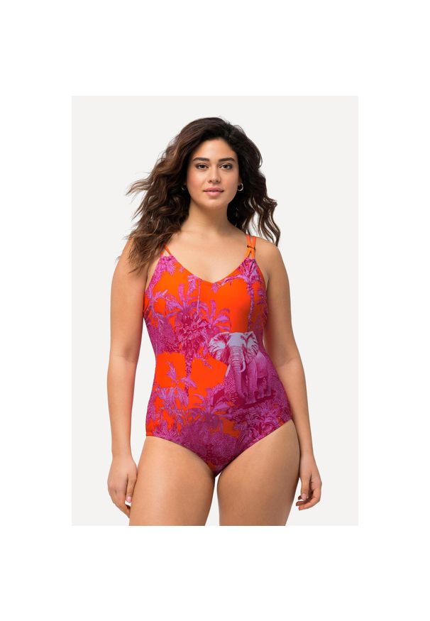 ULLA POPKEN - Damski Strój kąpielowy słoń miękkie miseczki ramiączka z regulacją. Kolekcja: plus size. Kolor: pomarańczowy. Materiał: poliester, elastan, poliamid, materiał