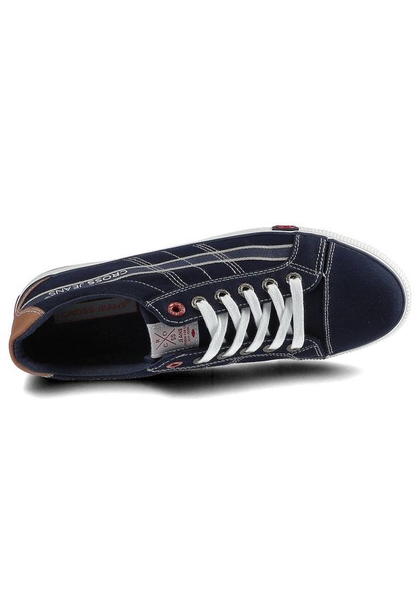 Granatowe Trampki Cross Jeans Męskie Lekkie Buty. Okazja: na co dzień. Kolor: niebieski. Materiał: materiał, guma. Szerokość cholewki: normalna. Wzór: aplikacja. Styl: elegancki, sportowy, casual