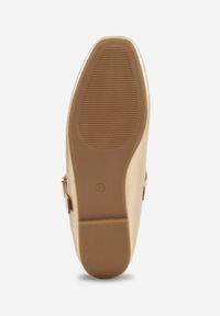 Renee - Złote Balerinki na Płaskiej Podeszwie w Stylu Mary Jane Ozdobione Kwadratowym Noskiem Treloma. Zapięcie: pasek. Kolor: złoty. Materiał: jeans. Wzór: aplikacja. Obcas: na płaskiej podeszwie. Styl: klasyczny, elegancki. Wysokość obcasa: niski #4