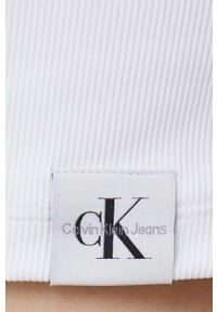 Calvin Klein Jeans top damski kolor biały. Kolor: biały. Materiał: dzianina. Wzór: gładki, aplikacja #4
