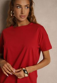 Renee - Bordowy Bawełniany T-shirt o Kroju Oversize Zilona. Okazja: na co dzień. Kolor: czerwony. Materiał: bawełna. Styl: sportowy, klasyczny, casual #5