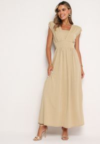 Born2be - Jasnożółta Rozkloszowana Sukienka z Gumką w Talii Zdobiona Metaliczną Nicią Fagelia. Okazja: na co dzień. Kolor: żółty. Długość rękawa: krótki rękaw. Wzór: aplikacja. Typ sukienki: proste. Styl: casual, glamour #7