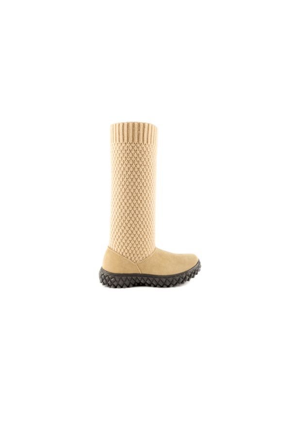 Kozaki Rock Crazy Horse Cream Mesh, Beż, Skóra naturalna /Materiał. Okazja: na co dzień. Kolor: beżowy. Materiał: tkanina. Szerokość cholewki: normalna. Styl: rockowy