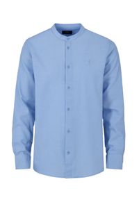 Ochnik - Błękitna koszula bez kołnierzyka męska. Typ kołnierza: bez kołnierzyka. Kolor: niebieski. Materiał: bawełna. Długość: długie #4
