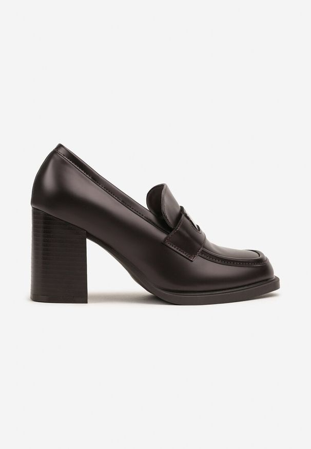 Renee - Brązowe Półbuty Mokasyny na Słupku Liarissa. Okazja: na co dzień. Kolor: brązowy. Materiał: jeans. Wzór: aplikacja. Obcas: na słupku. Styl: casual, klasyczny, elegancki