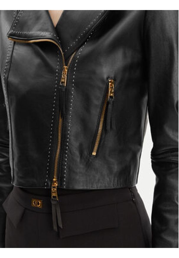 Elisabetta Franchi Kurtka skórzana GD-47Z-51E2-V1200 Czarny Regular Fit. Kolor: czarny. Materiał: skóra