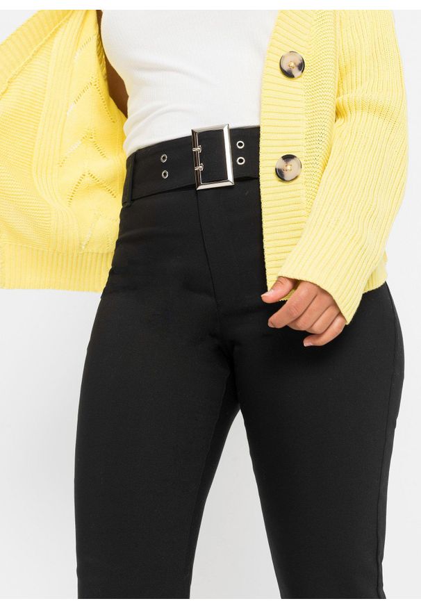 bonprix - Spodnie ze stretchem, z paskiem. Kolor: czarny. Styl: elegancki