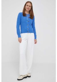 Polo Ralph Lauren kardigan wełniany kolor niebieski. Typ kołnierza: polo. Kolor: niebieski. Materiał: wełna. Długość rękawa: długi rękaw. Długość: długie. Wzór: ze splotem #4