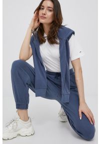Tommy Jeans spodnie damskie kolor granatowy z aplikacją. Stan: podwyższony. Kolor: niebieski. Materiał: bawełna. Wzór: aplikacja