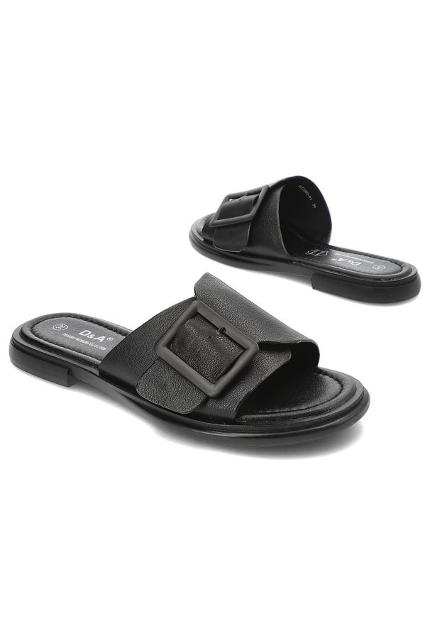 Czarne Klapki S.Barski Wsuwane Modne Obuwie Damskie. Kolor: czarny. Materiał: materiał. Styl: klasyczny, elegancki