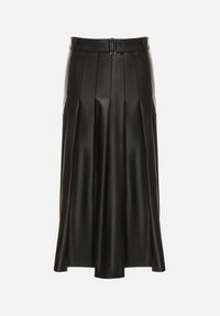 Born2be - Czarna Rozkloszowana Spódnica z Imitacji Skóry Zdobiona Plisami Tusbella. Okazja: na co dzień. Kolor: czarny. Materiał: skóra. Wzór: aplikacja. Styl: casual, elegancki #4
