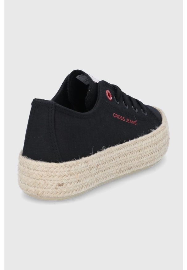 Cross Jeans tenisówki damskie kolor czarny. Nosek buta: okrągły. Zapięcie: sznurówki. Kolor: czarny. Materiał: guma. Obcas: na platformie