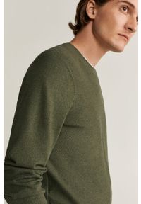 Mango Man - Sweter Ten. Kolor: zielony. Materiał: bawełna, dzianina, kaszmir, poliamid, elastan. Długość rękawa: długi rękaw. Długość: długie. Wzór: gładki #5