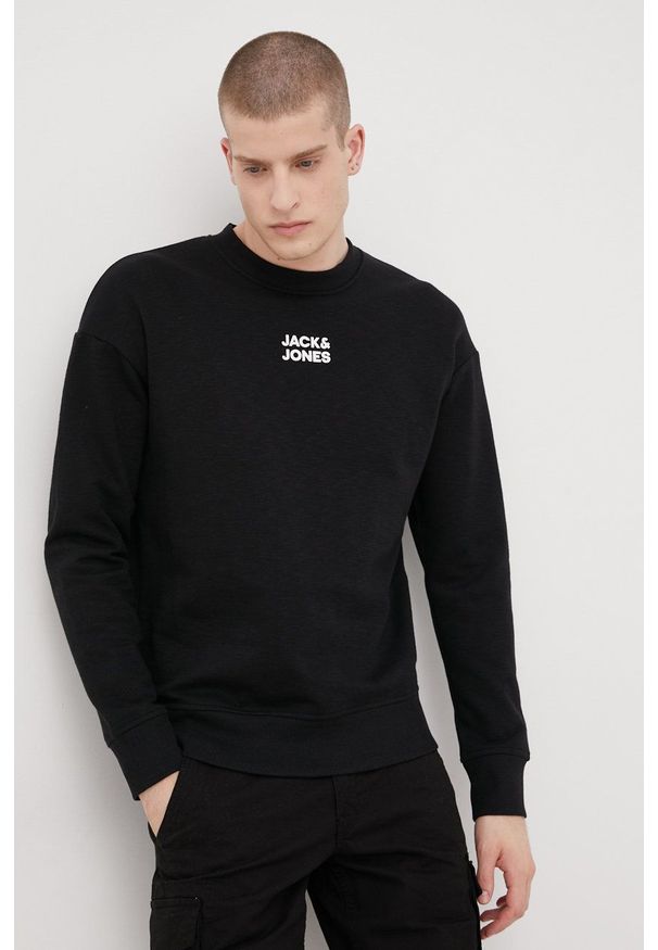 Jack & Jones bluza męska kolor czarny z nadrukiem. Kolor: czarny. Wzór: nadruk