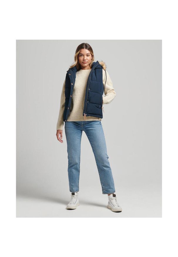 Damska kurtka bez rękawów Superdry Everest. Kolor: niebieski. Długość rękawa: bez rękawów