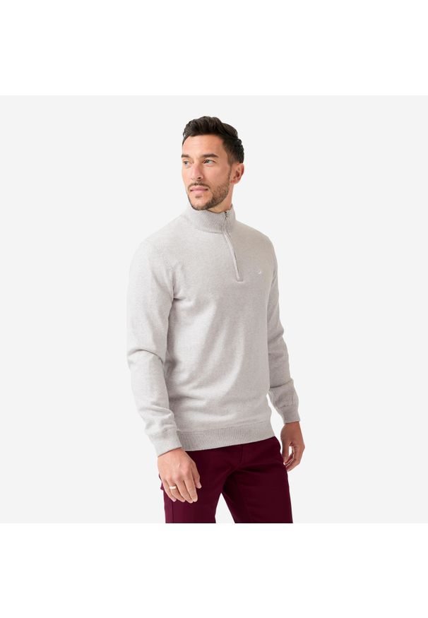 INESIS - Sweter do golfa męski wiatroszczelny MW500 z wysokim kołnierzem. Typ kołnierza: golf. Kolor: szary. Materiał: poliester, bawełna, materiał. Sport: golf