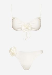 Born2be - Białe Bikini Klasyczny Biustonosz i Figi Ozdobione Kwiatową Aplikacją Rivaeria. Kolor: biały. Wzór: aplikacja, kwiaty #5