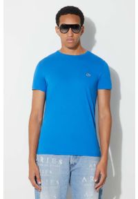 Lacoste t-shirt bawełniany kolor niebieski gładki TH6709-001.. Kolor: niebieski. Materiał: bawełna. Wzór: gładki