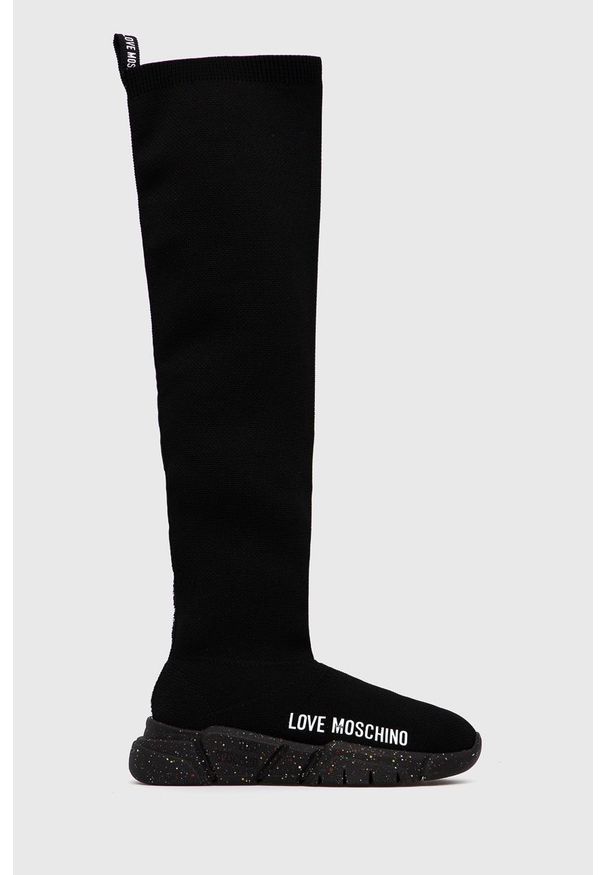 Love Moschino Buty damskie kolor czarny na platformie. Nosek buta: okrągły. Kolor: czarny. Szerokość cholewki: normalna. Obcas: na platformie