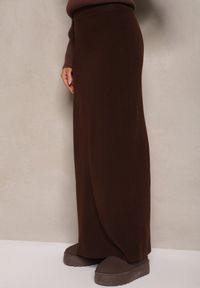 Renee - Brązowa Spódnica z Wełną High Waist o Rozkloszowanym Kroju Emirela. Okazja: do pracy, na spotkanie biznesowe. Stan: podwyższony. Kolor: brązowy. Materiał: wełna. Styl: elegancki, wizytowy, biznesowy #3
