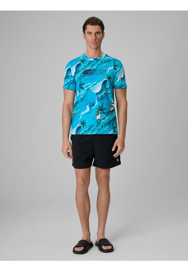 4f - 4F T-shirt regular z nadrukiem męski - niebieski L. Okazja: na co dzień. Kolor: niebieski. Materiał: materiał, bawełna, dzianina. Wzór: nadruk. Styl: klasyczny, casual