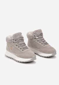 Renee - Szare Sneakersy z Ekozamszu z Futrzaną Wyściółką Etaylla. Okazja: na co dzień. Kolor: szary. Materiał: futro. Sezon: zima, jesień. Obcas: na obcasie #2