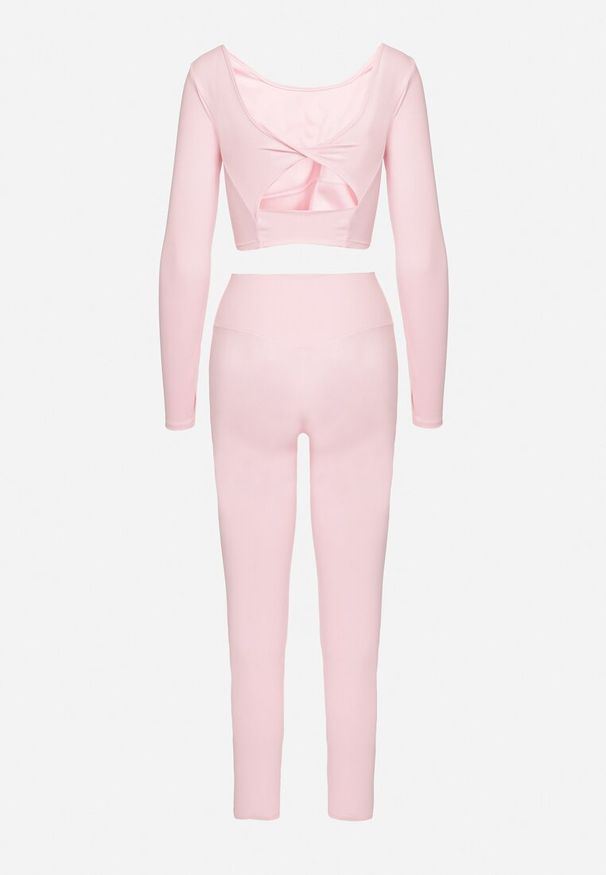 Born2be - Różowy Komplet Sportowy Legginsy i Bluzka z Odkrytymi Plecami Dasalla. Kolor: różowy