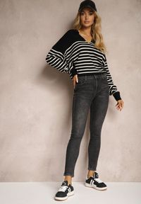 Renee - Szare Skinny Jeansy Push Up z Dodatkiem Bawełny High Waist Rialunae. Okazja: na co dzień. Stan: podwyższony. Kolor: szary. Długość: długie. Wzór: jednolity. Styl: elegancki, casual, klasyczny #4