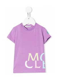 MONCLER KIDS - Fioletowa koszulka z logo 0-3 lat. Kolor: wielokolorowy, fioletowy, różowy. Materiał: tkanina, bawełna. Wzór: nadruk, napisy, aplikacja. Sezon: lato
