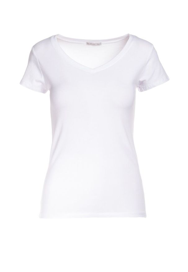 Born2be - Biały T-shirt Nysalphia. Kolor: biały. Materiał: dzianina, bawełna, elastan. Długość rękawa: krótki rękaw. Długość: krótkie. Styl: klasyczny
