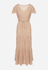 Born2be - Beżowa Sukienka z Bawełną i Geometrycznym Wzorem Lunavella. Okazja: na co dzień, na spacer. Kolor: beżowy. Materiał: bawełna. Wzór: geometria. Sezon: lato. Typ sukienki: proste. Styl: casual, elegancki #4