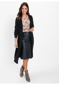 bonprix - Długi sweter bez zapięcia, z bawełną. Kolor: czarny. Materiał: bawełna. Długość: długie #1